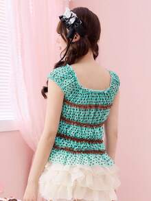 ROMWE Kawaii Cute Lace Trim Puff Sleeve Blouse For Women - Multicolor - View 3