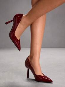 CUCCOO SZL Women's Fashion Burgundy Pointed Toe Stiletto High Heel Pumps, Suitable For Commute, Date, Party, Wedding, Vacation For Christmas Valentine's Day - Burgundy 1 - View 4