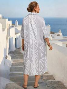 Linhara CURVE 大码女式开衫连衣裙，适合度假和通勤，女士夏季连衣裙，女士连衣裙，女士假日连衣裙 - 白色 - 查看 2