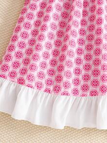 SHEIN Young Girl Woven Contrast Color Round Neck Ruffle Hem Casual Dress - Pink - View 5