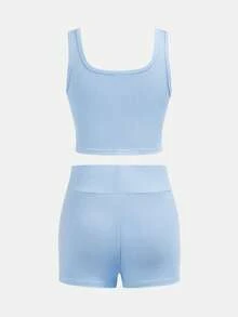 SHEIN Girlism Tween Girl Fitted Casual Round Neck Tank Top And Bike Shorts Set - Multicolor - View 14