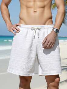 SHEIN 儿童/青少年男童休闲百搭舒适白色宽松针织短裤，适合通勤、上学、日常休闲、度假、运动，春夏秋冬四季皆宜，也适合返校季穿着。 - 白色 - 查看 3