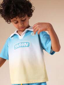 SUMWON Kids Ombre Gradient Polo Shirt And Shorts Casual Set With Logo Print Summer Vacation Outfit - Green - View 3