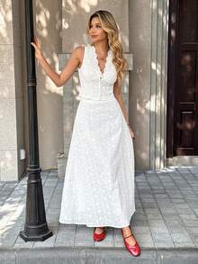 Pariaura 女士优雅镂空刺绣度假套装 - 白色 - 查看 3