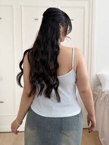 CovetEZ 大码女式夏季休闲日常通勤简约纯色纹理面料吊带背心 - 藍白色 - 查看 2