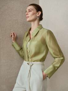 MOTF PREMIUM WOMEN'S GREEN SHEER CASUAL BLOUSE - Green - View 6