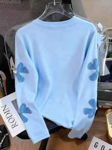 Resyla Women's Round Neck T-Shirt With Bow & Pearl Print, Digital Printed Faux Pearl Design - Multicolor - View 2