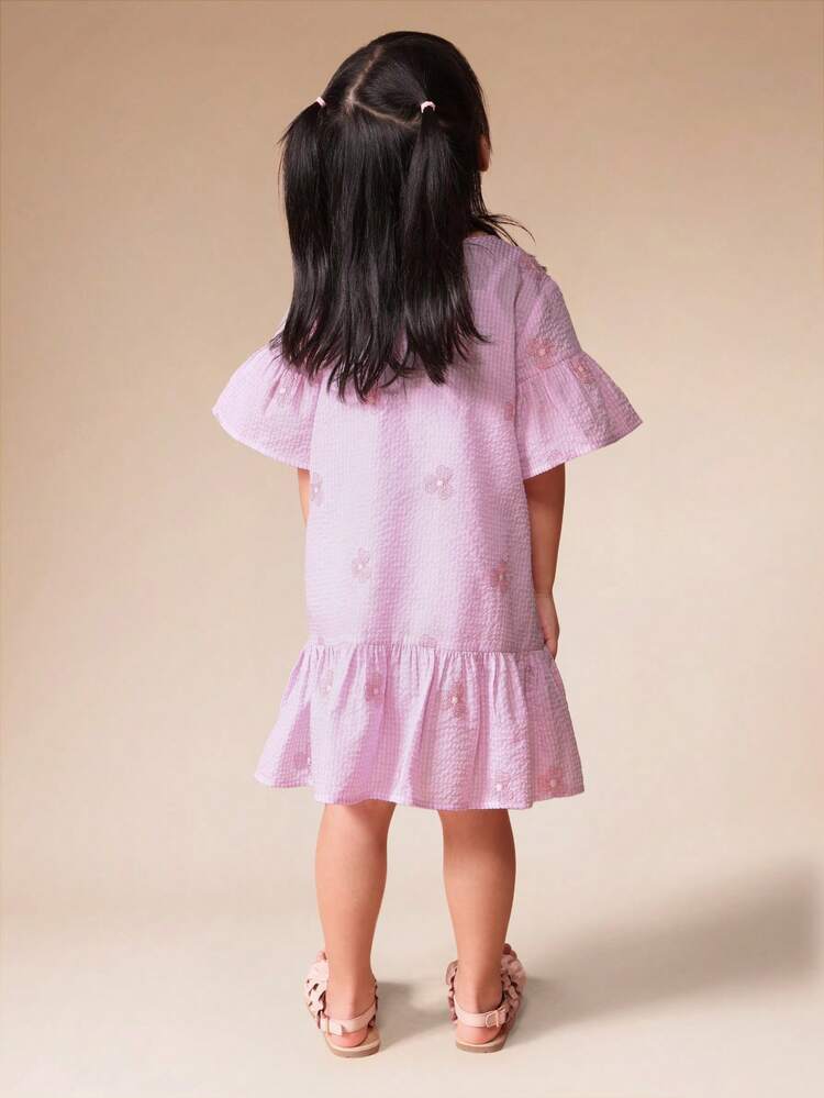 Abito a balze con stampa floreale e maniche corte a campana