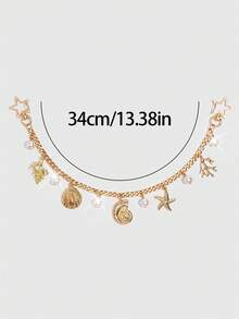 ROMWE Fairycore 1 pieza Adorno de concha marina para un estilo festivo, cadena de concha de estrella de mar, llavero de cola marina de concha, adecuado para combinar con una bolsa cuadrada pequeña cuando salgas de vacaciones. - Oro 1 - Ver 2