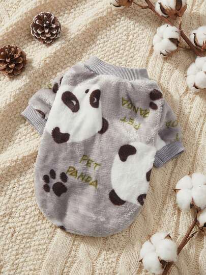 PETSIN 1 Pc Pet Flannel With Gray Panda Print, Warm Pet Sweatshirt