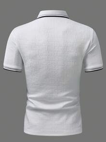 EGENSIO 男士提花纹理纯色罗纹领 Polo 衫 - 白色 - 查看 2