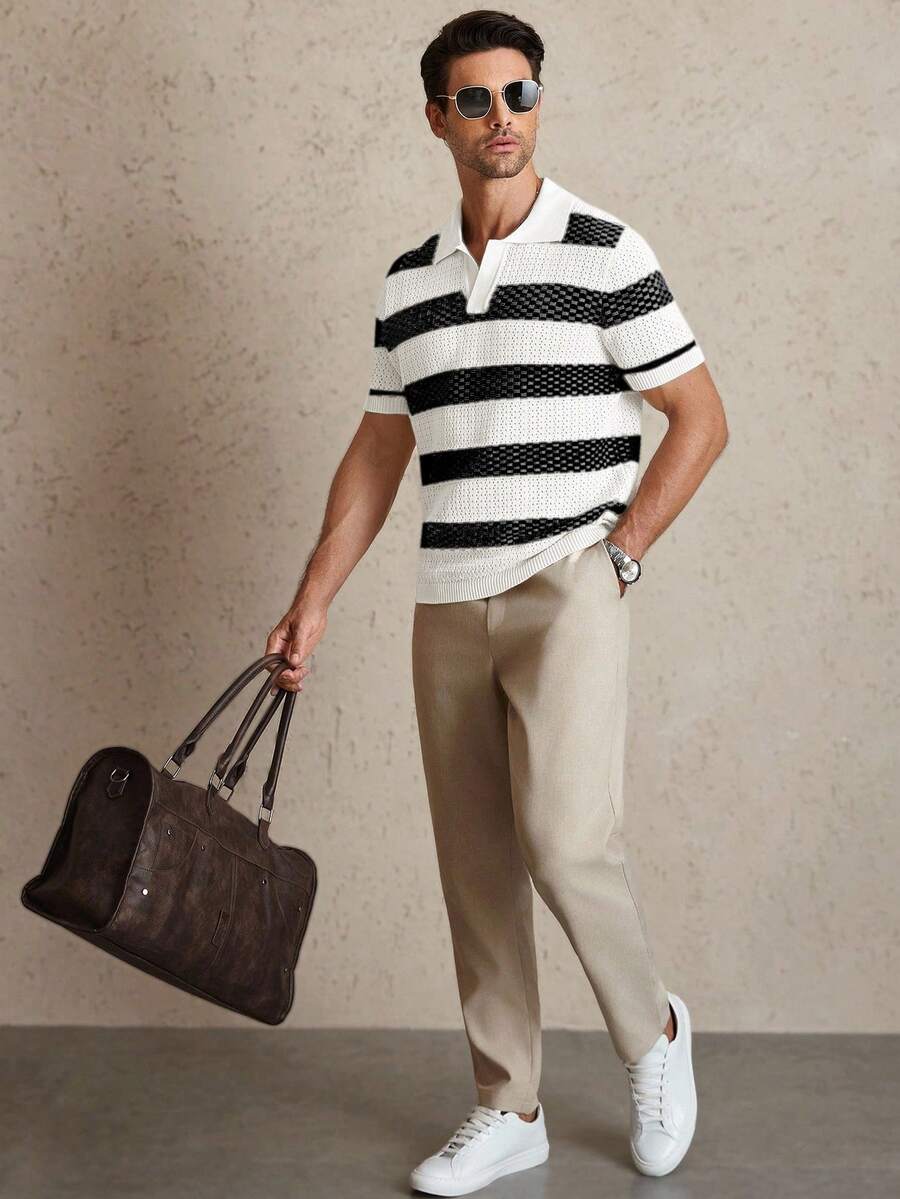 Manfinity CityGents 男士撞色条纹短袖针织衫 - 彩色 - 查看 1