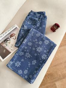 SHEIN Women's Summer Slant Pocket High Waist Boyfriend Jeans