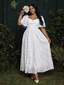 Roveilla 大码垂褶领口荷叶边花卉刺绣雪纺优雅复古休闲可爱长裙，适合度假、婚礼、伴娘等场合，白色 - 白色 - 查看 6