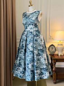 Rometta Đầm midi in họa tiết thanh lịch cỡ lớn cho nữ, không tay, thích hợp mặc hàng ngày vào mùa hè - Nhiều màu - Xem 3