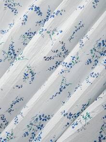 GlowEve Vestido de línea A con cuello con volantes, mangas abultadas y estampado floral diminuto elegante para mujer, primavera/verano - Blanco - Ver 4