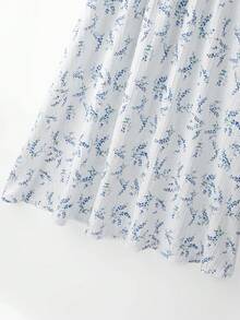 GlowEve Vestido de línea A con cuello con volantes, mangas abultadas y estampado floral diminuto elegante para mujer, primavera/verano - Blanco - Ver 6