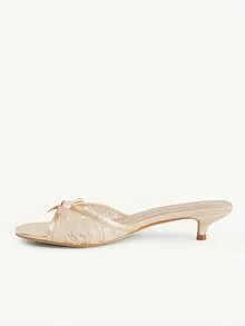 CUCCOO CHICEST 女士时尚蝴蝶结露趾高跟凉鞋，夏季 - 香檳色 - 查看 9