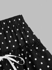 SHEIN PETITE CURVE 大码女式休闲可爱波点A字裙 - 黑與白 - 查看 6