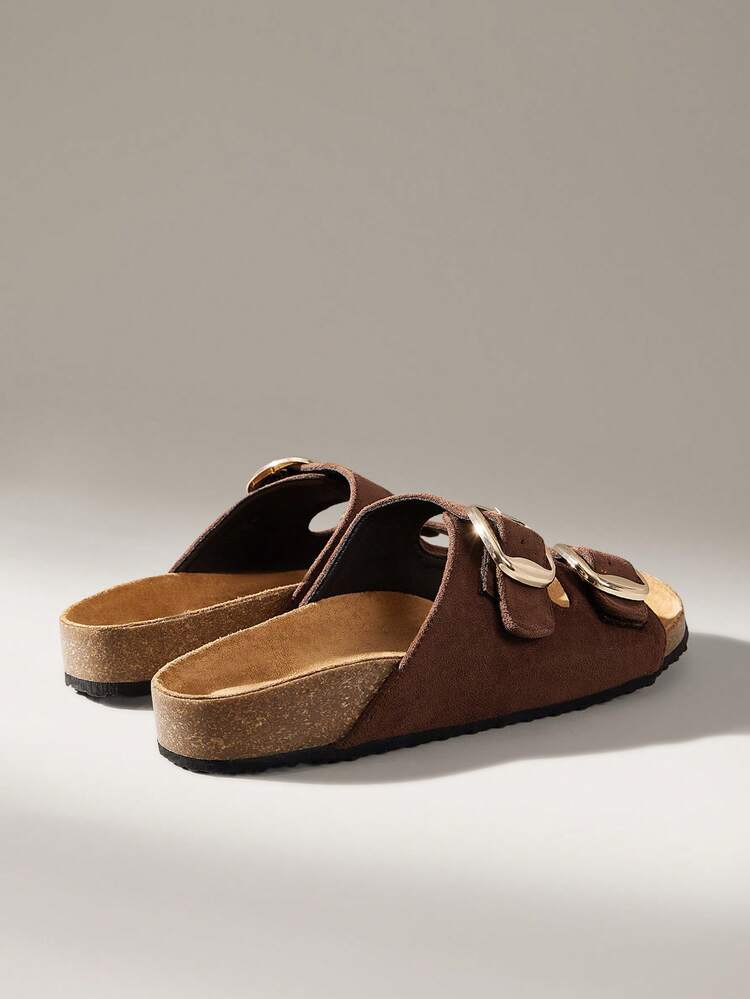 Solecia Sandálias Rasteiras Casuais Femininas com Fivela, Versáteis para o Verão - Café - Visão 3