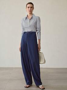 MOTF PREMIUM 条纹印花半扣衬衫 - 黑與白 - 查看 6