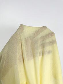 SHEIN LUNE 休闲女式透视系带黄色上衣，适合夏季假期、春季女士度假、夏季海滩外出穿着，半透明长袖V领上衣，常规下摆打结细节 - 黃色 - 查看 7