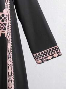 女童宽松圆领印花长裙，适合中东度假风、休闲穿搭，春夏秋季皆宜。 - 黑色 - 查看 7