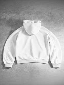 PAVTROS 男士休闲双帽拼接连帽衫，街头风，宽松版型，印花图案，情侣装，朋友装，表达爱意，街头风格，情侣款，结构设计，刺绣图案，双层帽子 - 白色 - 查看 2