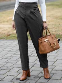 Melissa Matos Women's Casual High Waist Fold Pleated Skinny Pants - Army Green - View 4