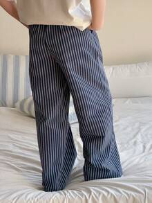 DAZY Tween Boy Drawstring Waist Striped Wide Leg Loose Pajama Pants - Navy Blue - View 7