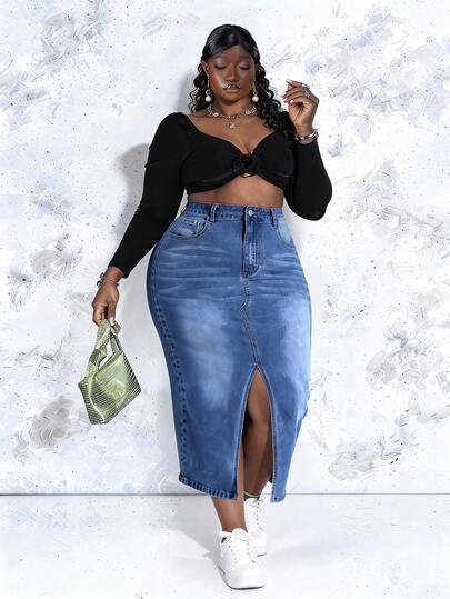CurvyTilda Jeansrock Mit Großen Größen Und Schlitz