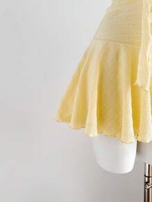 Sweetra Đầm ngắn dệt kim màu vàng ánh kim họa tiết sao biển, viền bèo nhún, eo thắt, thích hợp cho nữ mùa xuân/hè, đi nghỉ dưỡng, đi biển, phong cách boho, dự tiệc thanh lịch, hẹn hò lãng mạn, đa năng. - Màu vàng - Xem 7