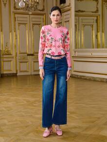 LOTSLUV Blusa básica de manga larga con cuello redondo y estampado degradado, color rosa - Rosa - Ver 5