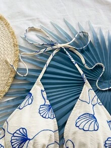 Soleia Casual V-Neck Tie Backless Textured Fabric White Women Tank Top, Suitable For Party, Holiday, Date, Valentine's Day, Afternoon Tea - Multicolor - View 5