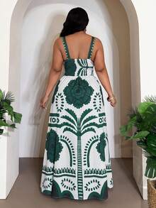 Veslaya Plus Size Women's Floral Print Sleeveless Bodycon A-Line Maxi Dress, White Summer Elegant Vacation Holiday Casual Resort Wear Wrap Around Cinched Waist - Multicolor - View 3