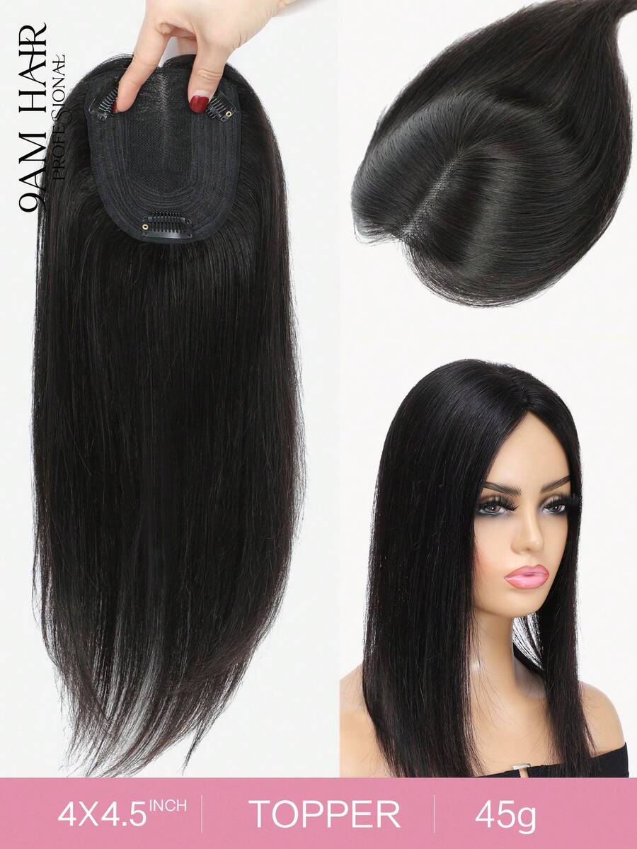 16inch Tóc Đối với phụ nữ Thực tế Con người Đầu tóc Tóc Thẳng Đối với phụ nữ Với Tỉa thưa mảnh tóc - Natural Black - Xem 1