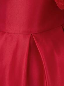 SHEIN Young Girl Fitted Elegant Hollow Out Waist A-Line Dress With Mandarin Collar,Kids - Red - View 3