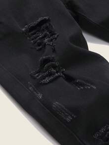 Manfinity Homme Quần jeans nam màu trơn, kiểu dáng thường ngày, có đai lưng và chi tiết rách, dễ phối đồ. - màu đen - Xem 5