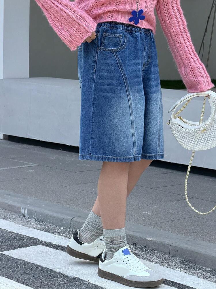Tween Girls Loose Pocket Casual Versatile Denim Shorts, Summer