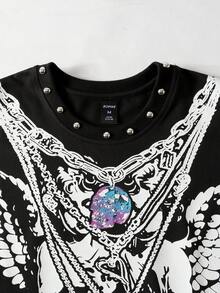 ROMWE MEN Street Life Men's Angel Letter Print Round Neck Rivet Loose Tank Top - Black - View 2