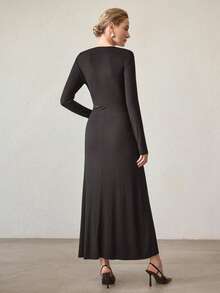 MOTF PREMIUM WOMEN'S MESH PATCHWORK DRESS WITH FLOWY RIBBONS - Black - View 3