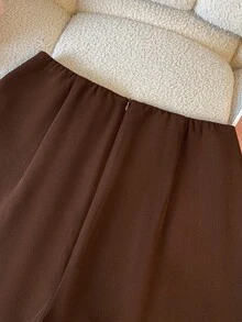 Franclia 2026 New Style Fashionable And Versatile High-Waisted Slimming Knot Metal Buckle Irregular Skirt Pants Anti-Exposure Shorts Brown Bodycon Skirt Pants For Women, Spring/Summer Clothing, Summer Outfits, Elegant Bottoms, Back-To-School Outfits, Women's Casual Wear, Versatile Skirt Pants, Brown Shorts - Brown - View 3