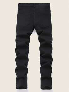 Manfinity Homme Quần jeans nam màu trơn, kiểu dáng thường ngày, có đai lưng và chi tiết rách, dễ phối đồ. - màu đen - Xem 2