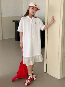 DAZY Tween Girl Collared Button Half Placket Animal Print Casual Vacation Everyday Short Sleeve Dress - White - View 5