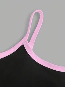 SHEIN EZwear 女士休闲装、健身装、撞色设计、清新女孩 - 黑色 - 查看 5