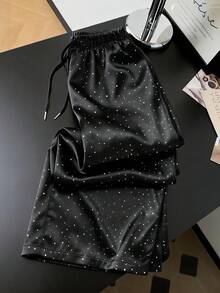 GlowEve Women's Polka Dot Print Drawstring Waist Casual Pants - Black - View 1