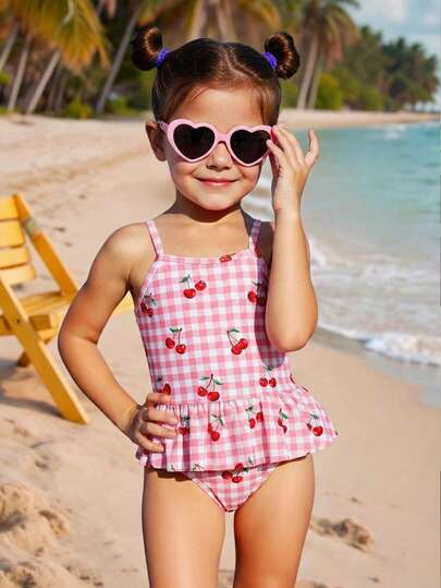 Emery Rose Kids Emery Rose Kids Cherry Pattern One-Piece Swimsuit For Young S For Girls Girls Cherry Swimsuits Cherry Swimsuit Young Girl Matching Swimsuits For Girls Twin Girl Swimsuits Girls Cherry Print Swimsuit Summer Swimsuits For Twins