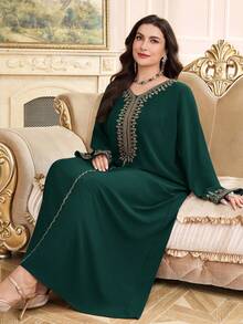 Al Najma Plus Size Women's Turkish Maxi Dress & Arabic Traditional Abaya - Dark Green - View 6