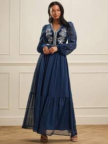 Lilora Women's Elegant Sequins Embroidered Dress - Blue - View 8