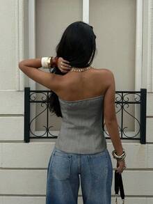 Siren Gaze Women's Autumn/Winter New Thick Tweed Tube Top - Grey - View 2